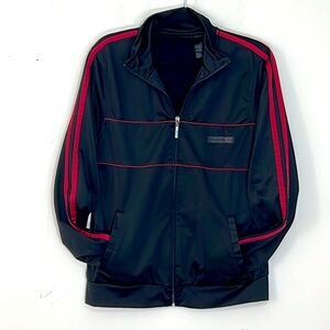 🌞DKNY Active black maroon stripes lightweight zip up jogger track jacket M